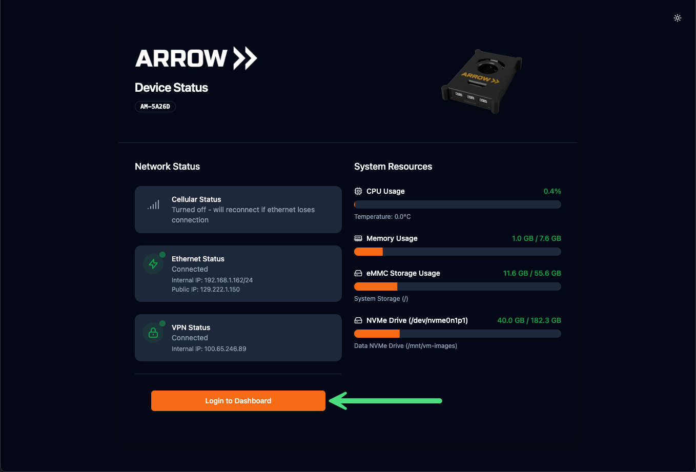 ARROW Dashboard Login